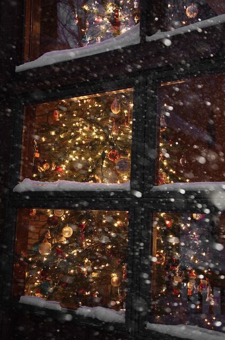 christmas window light snowfall