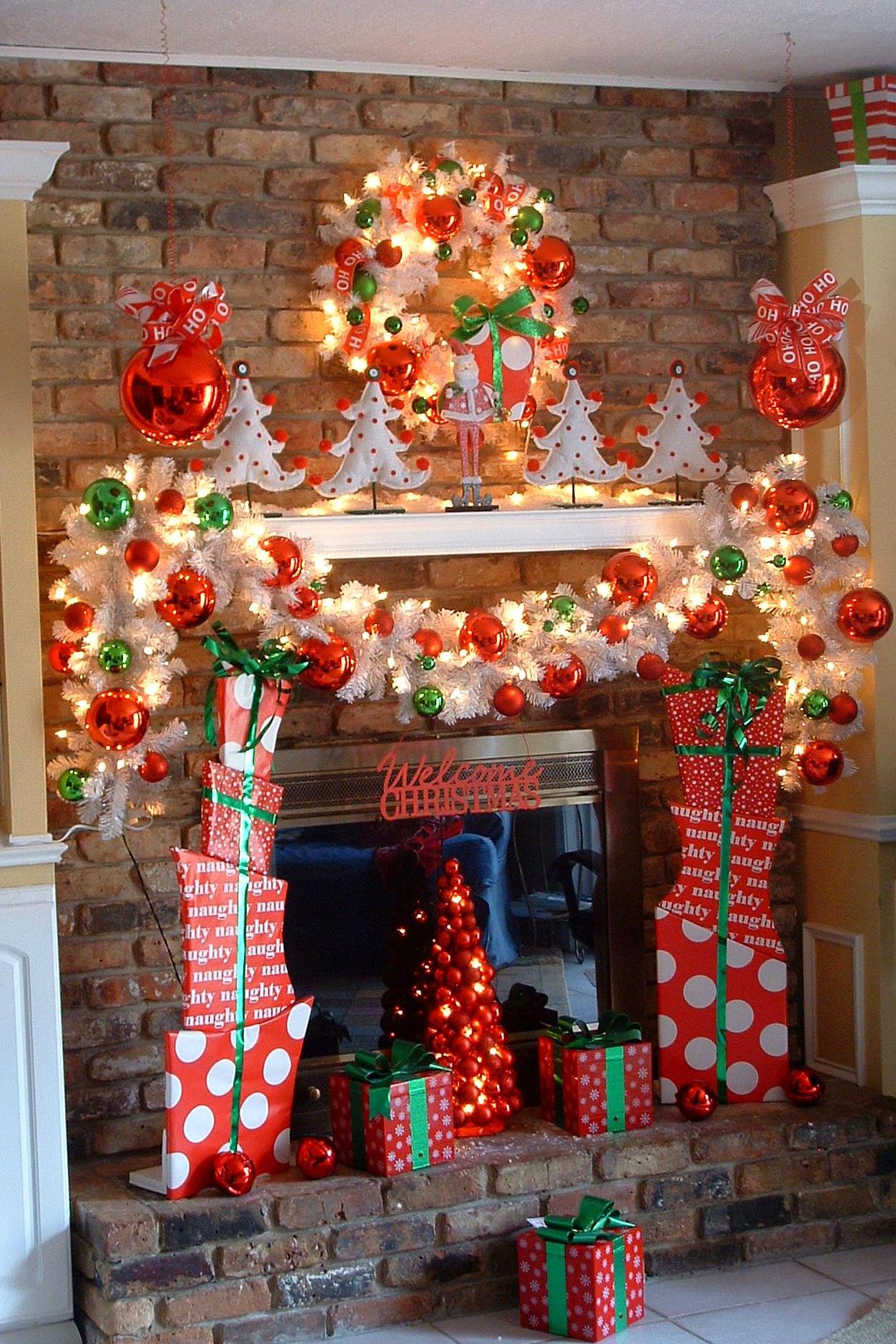 fireplace christmas decorations lights