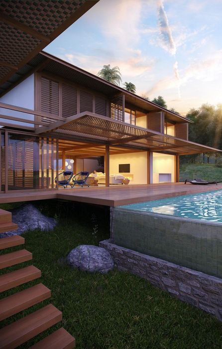 luxury house pool sun stairs design retina