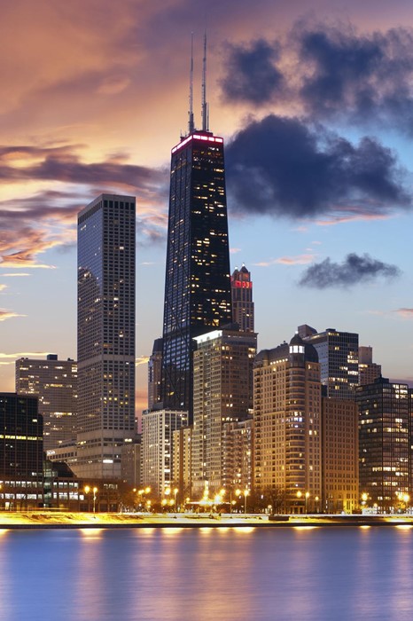 chicago city skyline urban skyscraper building lights metropolitan downtown