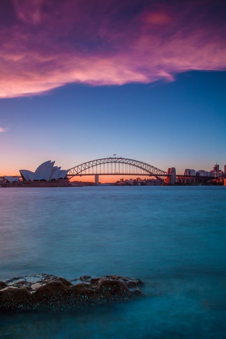 sydney australia water travel bridge sunset sky dusk evening sea bay architecture dawn